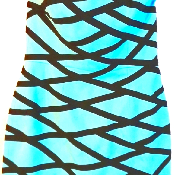 Cynthia Steffe Strapless Aqua Blue & Black Criss Cross Design Dress Size 6 (NWT) - Picture 2 of 5